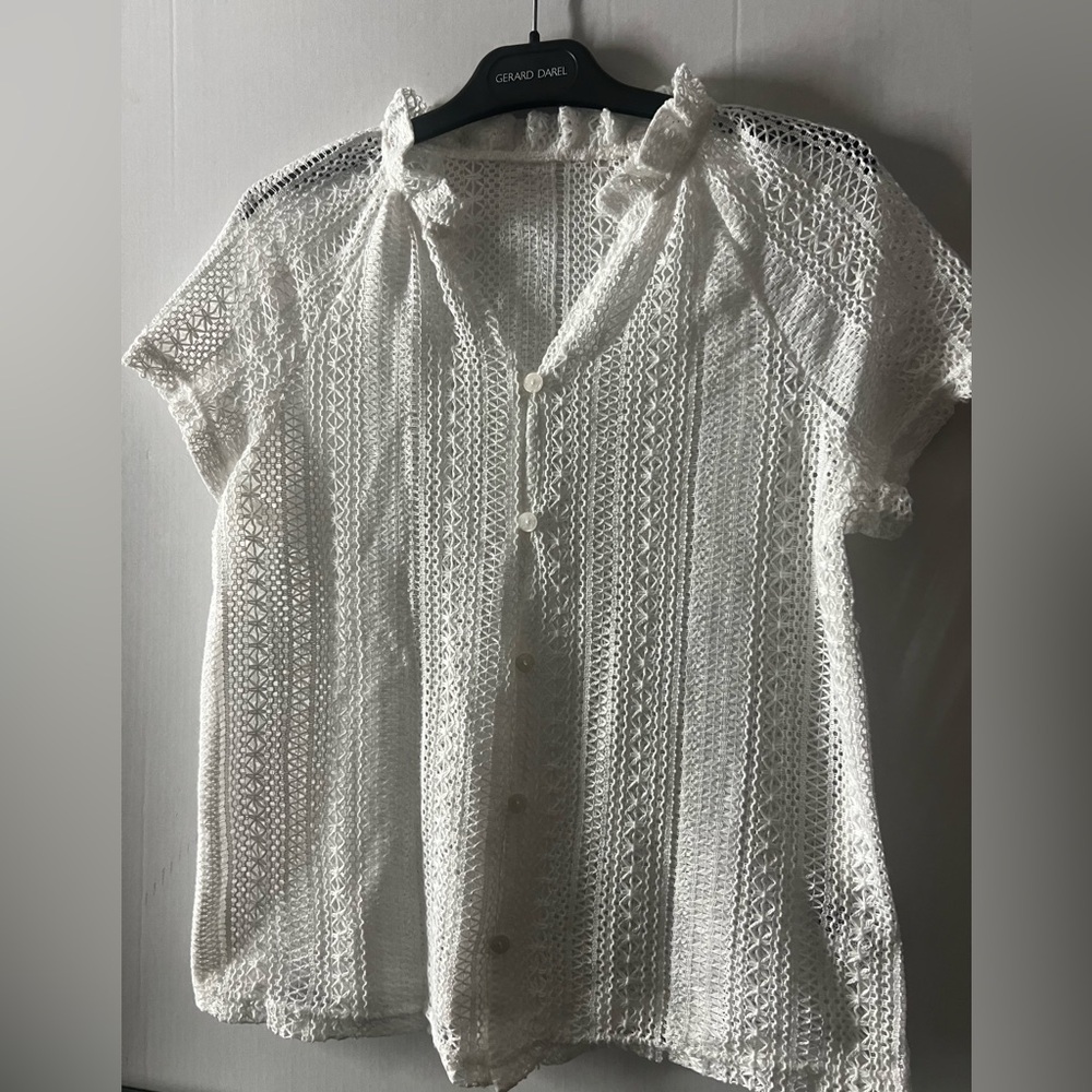 White  Short-Sleeve Button Front Top